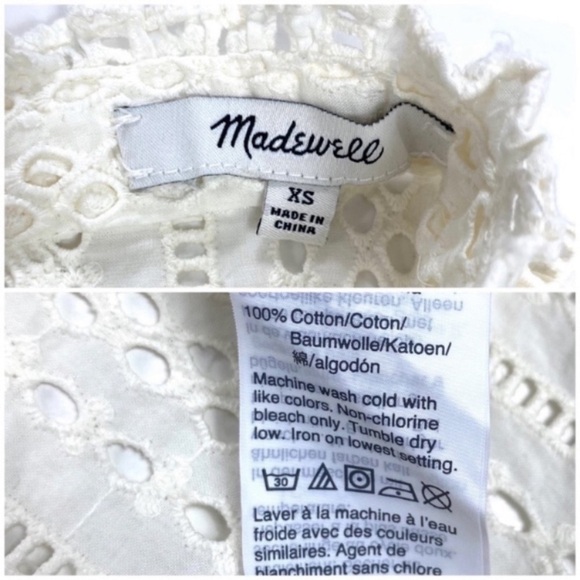 MADEWELL Eyelet Mockneck Ruffle Flowy Top Blouses In Cream Size XS Style#J9660 - Picture 7 of 8